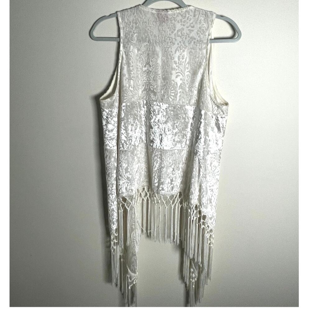 Velvet Burnout Open Vest Macrame Fringe Floral Fairy Ethereal Romantic Boho